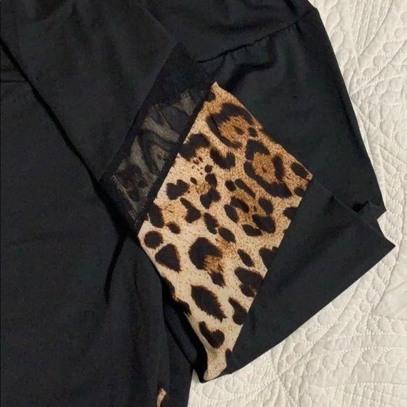 Wila Black Leopard Color Block Mesh Full Length Leggings Small - Picture 5 of 8